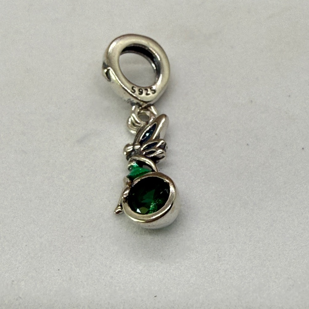 Sterling Silver Fairy Charm with Green Crystal Drop & Enamel Wings